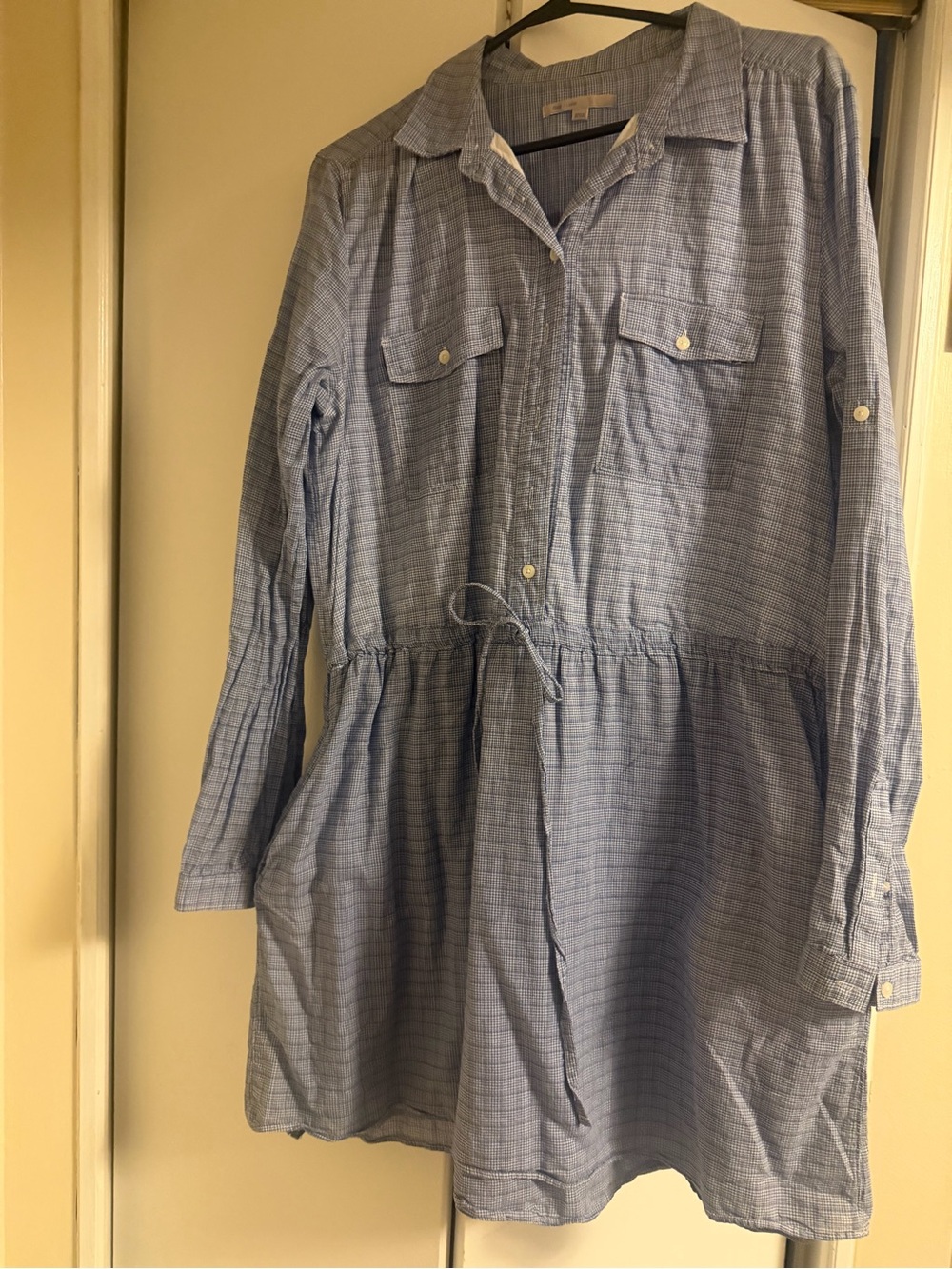 GAP Light Blue Checked Midi Shirt Dress